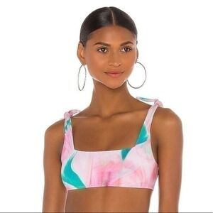 Frankie’s Bikinis Rare Kendall Trippy Multicolor Tie Shoulder Bikini Swim Top S